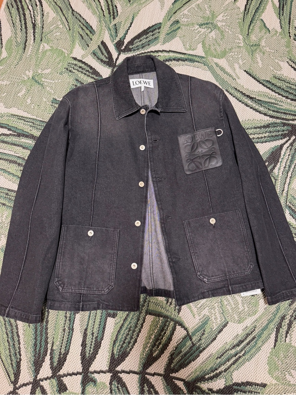 Loewe Men’s Black Denim Work Jacket Signature Logo Jean Jacket w/ Tags Black L
